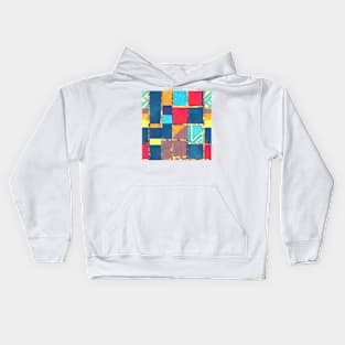 Abstract fabric patchwork, colorful, gold, geometrical,seammless patterns Kids Hoodie